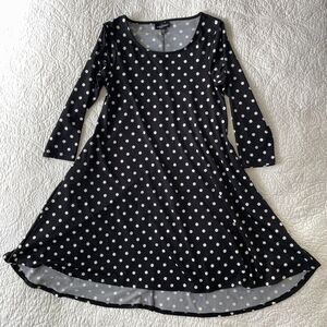 Nina Leonard Black Polka Dot Fit Flare Dress Pockets Hi Low S Mod Retro Chic